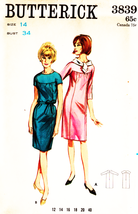 Misses&#39; SHIFT DRESS Vintage 1960&#39;s Butterick Pattern 3839 Size 14 - $20.00