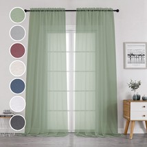 Sage Green Sheer Curtains Rod Pocket Voile Drapes For Living Room, Airy - £27.15 GBP