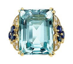 Monture Cartier Vintage Aquamarine Solitaire Ring in 18k Yellow Gold Size 7.5 - £33,795.16 GBP