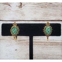 Vintage Clip On Earrings Green with Ornate Halo Oval Shape - 0.75&quot; - £11.91 GBP