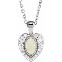 14k White Gold White Opal and Diamond Halo-Style Necklace - £702.50 GBP