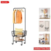 Industrial Black Laundry Cart with Hanging Rack &amp; Wheels - Easy Organiza... - $184.09