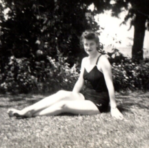 Young Woman On Grass Swimwear Found Snapshot Antique Vintage Photograph - $12.85