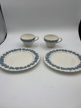 Wedgwood Etruria Barlaston Blue Embossed   (2) 8” Plates (2) Cups Vintage - £27.34 GBP