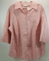 I) Avenue Women&#39;s Button Down Work Shirt Pink 22/24 Linen Cotton - £15.85 GBP