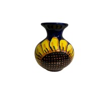 Talavera Bud Vase Mexican Pottery Blue Vase with Sunflowers 4&quot; tall - $9.89