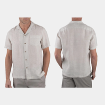 TAILOR VINTAGE Puretec Linen Cotton Cabana Camp Shirt | Mens L, Tan Ston... - £33.10 GBP