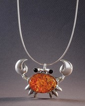 Smithsonian Baltic Amber Crab Necklace Sterling Silver 18&quot; Long NEW - £159.39 GBP
