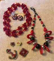 Vintage RED Jewelry Estate Mid Century 6 Pieces - £27.11 GBP