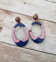 Vintage Clip On Earrings Blue &amp; Pink Oval Dangle - £8.62 GBP