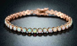 Gold Plated 925 Silver 9.53 CT Round Cut  Simulated Fire Opal Gorgeous Bracelet - £155.69 GBP