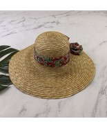 Katinka Womens Vintage 90s Straw Sun Hat Size S Strawberry Ribbon Trim S... - $35.19 CAD