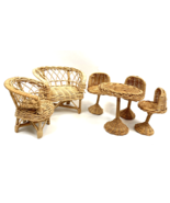 Vintage Doll Dollhouse Furniture Wicker Chairs Couch Mod Bar Stool Lot - $580.32 MXN