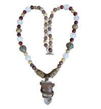 Quartz Crystal Copper Wire Wrap Jasper Coral Turquoise Inlay Bead Necklace - £52.34 GBP