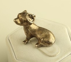 Vintage sterling silver sitting 3d animal pet dog heavy  charm pendant - $64.35