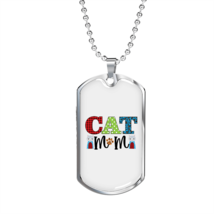 Design Cat Mom Necklace Stainless Steel or 18k Gold Dog Tag 24&quot; Chain - £37.33 GBP+