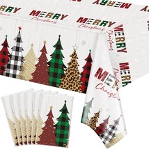 Merry Christmas Tablecloth Plastic Christmas Table Cover Checked Christmas Tree  - $30.99