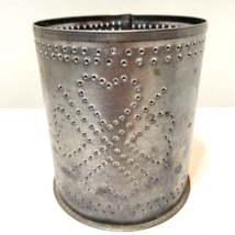 Vintage Punched Tin Hearts Aluminum Pillar Cande Holder Silver 4.75 x 4 inches - £12.44 GBP