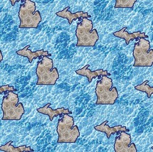 Cotton Michigan Stone Map Water Petoskey Stones Fabric Print by the Yard D660.38 - $13.95