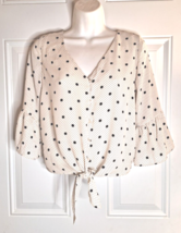 Sienna Sky Short Ruffle Sleeve Polka Dot Button-Down Tie Crop Top Size XS - £9.83 GBP