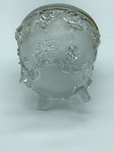 Jeannette Glass Footed Lidded Candy Dish Clear Gold Accented Grapes &amp; Leaves - £13.42 GBP