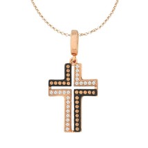 Rose GP and Black Rhodium w/ Champagne &amp; Clear CZ Pave Open Cross - £49.35 GBP