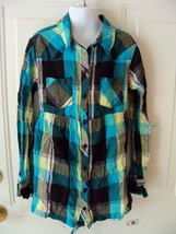 Justice Multi Color Button Down Tie Behind Long Sleeve Shirt Size 8 Girl's EUC - £10.29 GBP