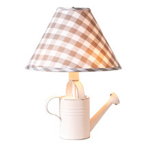 Irvins Country Tinware Watering Can Lamp in Rustic White with Gray Check Shade - £86.69 GBP