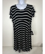 NWT Avenue Womens Plus Size 22/24 (2X) Blk/Wht Stipe Knit Dress Short Sl... - £19.35 GBP