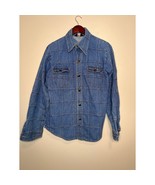 1970s Esprit Campus Denim Jean Quilted Dagger Collar Disco Shirt Jacket L - $45.00