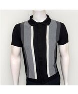 Scott James Retro Stripe Golf Polo Shirt Mens M Black Short Sleeve Knit Top - $15.34