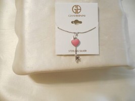 Giani Bernini 18&quot;Sterling Silver Pink Enamel Heart Key Pendant Necklace F530 $70 - £23.50 GBP