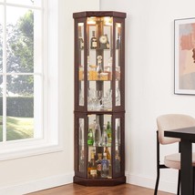 Lighted Corner Curio Cabinet | Dark Cherry Display Case &amp; Collectibles - $5,044.31 MXN