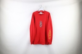 Vtg 90s Streetwear Mens L Faded Fire Flames Snake Long Sleeve T-Shirt Red USA - £55.35 GBP