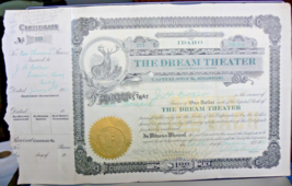 1921 STOCK CERTIFICATE OF COEUR D&#39;ALENE THE DREAM THEATER PRESIDENT N.E.... - $19.59