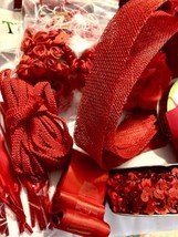 Craft Supply Lot Red About Two Pounds Of Assorted Trim Lace Ribbon Feathers PLUS - £19.75 GBP