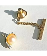 Unisex14K GOLD Men&#39;s TIE TACK PIN~or~Lady&#39;s LAPEL PIN~DIAMOND+PEARL~VTG ... - £158.04 GBP