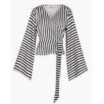 DIARRABLU Fatu Black Stripe Wrap Blouse Top | Womens 2XL, $125 Nordstrom... - £36.67 GBP