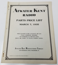 Atwater Kent Radio 1935 March Numerical Price Parts List Base Speaker Spring - $18.95
