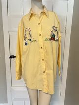 PBJ Classic Button Down Yellow Birdhouse Garden 90s Cottagecore Vintage S/M - $19.88
