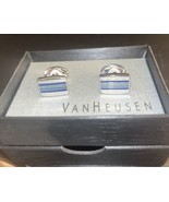 Van Heusen Cufflinks, Silver-Tone and Blue Acylic Stripes - $14.31