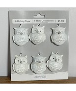 White Owls Holiday Time 6 Mini Ornaments Craft Bag Charm Glitter New  2” - $6.85