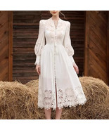 Womens Summer Boho White Lace Maxi Dress Ladies Round Neck Casual Long S... - €50,98 EUR