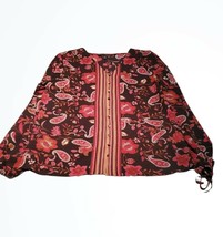 Zac &amp; Rachel Long Tie Sleeve Red and Black Printed Paisley Blouse Size S NWT - £21.55 GBP