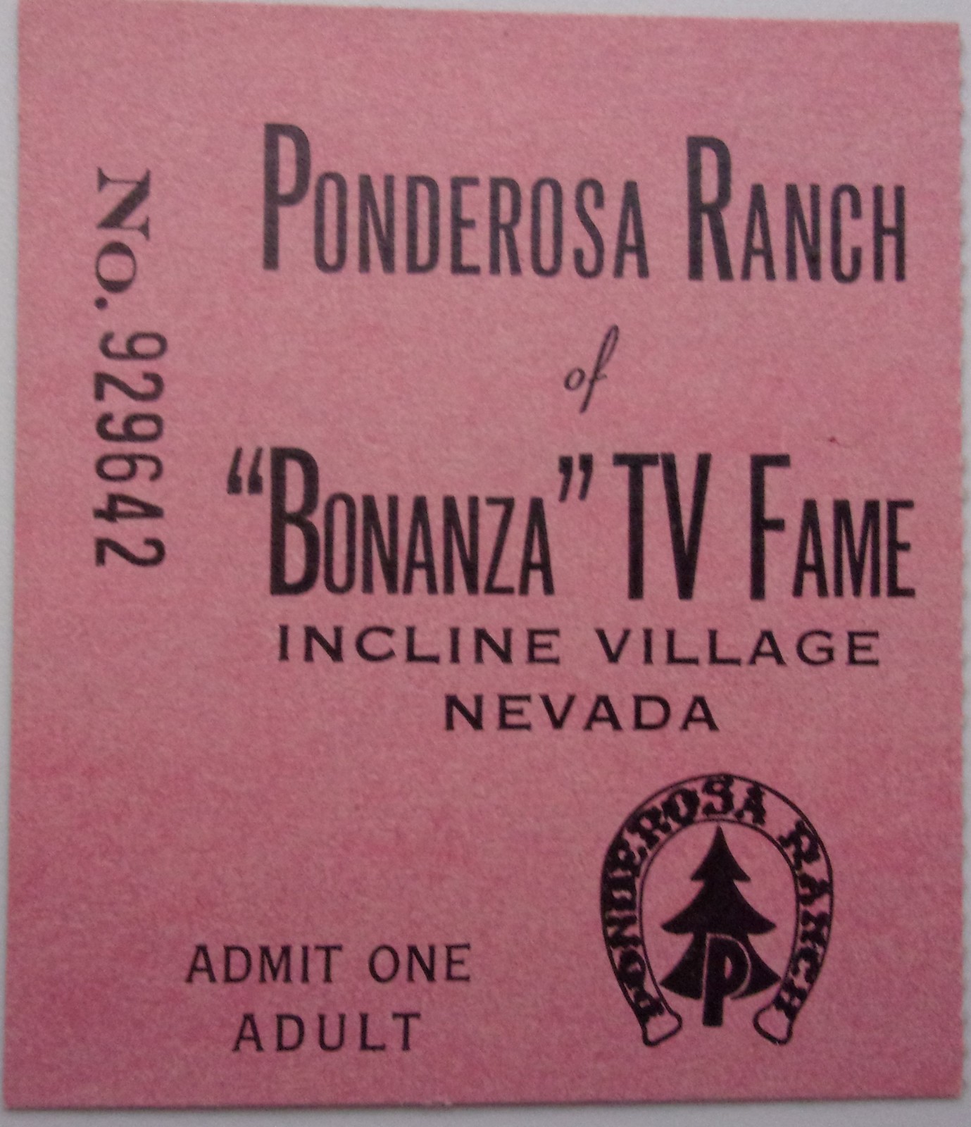 Vintage Bonanza Ponerosa Ranch Nevada Used Tour Ticket  - $1.99