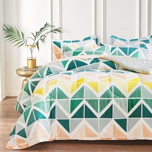 Uozzi Bedding Bed in a Bag 7 Pieces Queen Size Yellow Green Triangles Print - - £57.73 GBP
