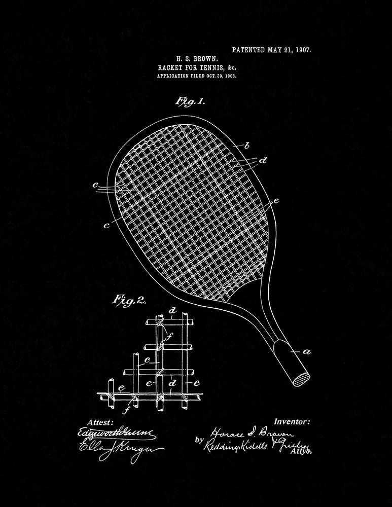 Racket For Tennis Patent Print - Black Matte