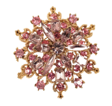 Vintage Pink Lavender Pin Brooch 2.25 Inches Layered Prong Set Rhinestones - £20.66 GBP