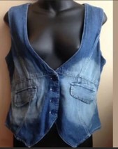 At Last Womens Denim Blue Sleeveless Vest Nwt Sz M Cotton free shipping  - $34.86
