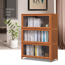 32&quot; Bamboo 3-Layer Flip-Up [Acrylic Door] Bookshelf Storage Cabinet Disp... - £116.17 GBP